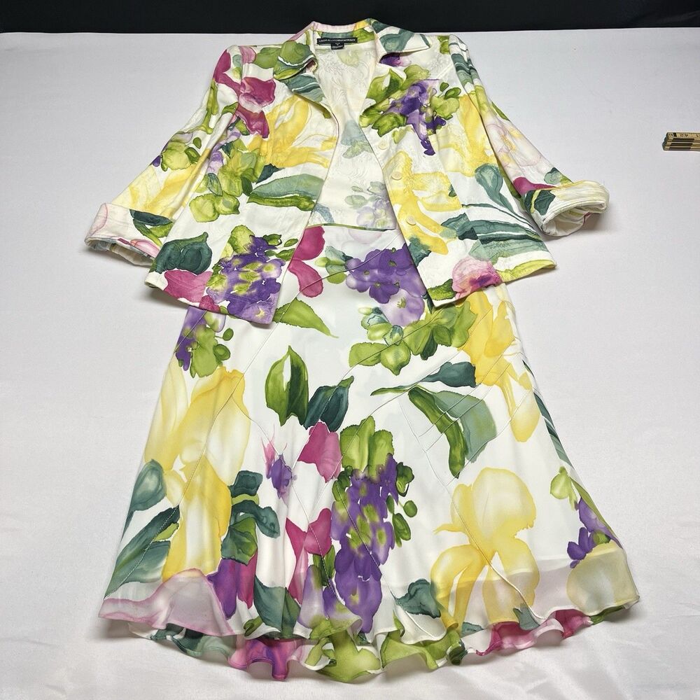 Linda Allard Ellen Tracy Silk Two Piece Skirt Set Floral - Picture 2 of 14